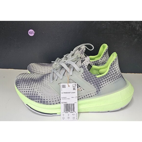 New Size 10.5 Men's Adidas Ultraboost Light Grey Silver Digital Green IG7963 - Picture 11 of 12